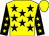 Yellow, black stars, black sleeves, yellow stars and cap