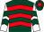 Dark green, red chevrons, white and dark green chevrons on sleeves, dark green cap, red star