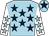 Light blue, dark blue stars, white sleeves, light blue stars, light blue cap, dark blue star