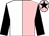 Pink and white (halved), black sleeves, black cap, pink star