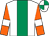 White, emerald green stripe, orange sleeves, white armlets, white and emerald green quartered cap