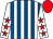 White, royal blue stripes, red stars on sleeves, red cap