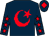 Dark blue, red crescent moon, red stars on sleeves, red diamond on cap