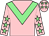 Pink, light green chevron, light green stars on sleeves, light green stars on cap