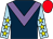 Dark blue, mauve chevron, light blue sleeves, yellow stars, red cap