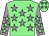 Light green, grey stars, grey sleeves, light green stars, light green cap, grey stars