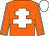 Orange, white cross of lorraine, white seams on sleeves, white cap