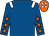 Royal blue, white epaulets, royal blue sleeves, orange stars, orange cap, white spots