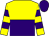 yellow and purple halved horizontally, yellow sleeves, purple hoops, purple cap