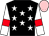 Black, white stars, white sleeves, red armlets, pink cap