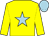 Yellow, light blue star, light blue cap