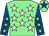 Light green, white stars, royal blue sleeves, light green stars, light green cap, royal blue star