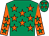 Emerald green, orange stars, orange sleeves, emerald green stars