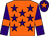 Orange, purple stars, purple sleeves, orange armlets and star on purple cap