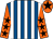 Royal blue and white stripes, orange sleeves, black stars, orange cap, black star