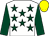 White, dark green stars and sleeves, yellow cap