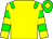 Yellow body, green epaulettes, yellow arms, green hooped, green cap, yellow diamond