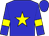 Blue body, yellow star, blue arms, yellow armlets, blue cap