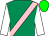 Emerald green, pink sash, white sleeves, green cap