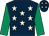 Dark blue, beige stars, emerald green sleeves