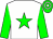 white, green star, green sleeves, hooped cap