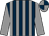 Dark blue and grey stripes, grey sleeves, quartered cap