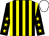 Black and yellow stripes, black sleeves, yellow stars, white cap