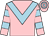 Pink,light blue chevron,pink sleeves,light blue chevrons,pink cap,light blue zig zag,white