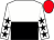 white and black halved horizontally, white sleeves, black stars, red cap