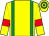 Yellow, emerald green braces, yellow sleeves, red armlets, yellow and emerald green hooped cap