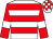 White body, red hooped, red arms, white armlets, white cap, red checked