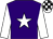 Purple body, white star, white arms, white cap, black checked