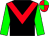 Black body, red chevron, green arms, red cap, green quartered