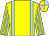 Yellow, light blue braces, striped sleeves, quartered cap