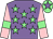 Mauve, light green stars, pink sleeves, light green armlets, light green cap, mauve star