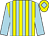 Yellow body, light blue stripes, light blue sleeves, yellow cap, light blue diamond