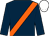 Dark blue, orange sash, white cap