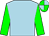 Light blue, green sleeves, quartered cap