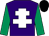 Purple, white cross of lorraine, emerald green sleeves, black cap