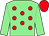 light green, red spots, light green sleeves, red cap