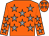 Orange body, grey stars, orange arms, grey stars, orange cap, grey stars