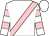 white, pink sash, white sleeves, pink hoops, white cap