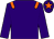 Purple body, orange epaulettes, purple arms, purple cap, orange star