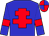 Blue body, red cross of lorraine, blue arms, red armlets, red cap, blue quartered