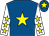 Royal blue, yellow star, white sleeves, yellow stars, royal blue cap, yellow star