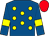 Royal blue, yellow spots and armlets, red cap