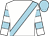 White, light blue sash, hooped sleeves, light blue cap