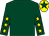 Dark green, yellow stars on sleeves, yellow cap, dark green star