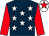 Dark blue, white stars, red sleeves, white cap, red star