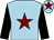 Light blue, maroon star, black sleeves, light blue cap, maroon star